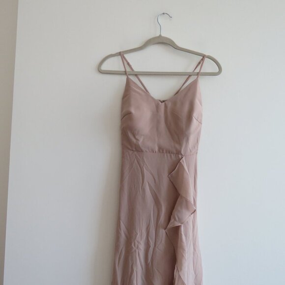 BIRDY GREY Taupe Ruffle Chiffon Maxi Bridesmaid Dress Wedding Neutral - Size XS - Picture 4 of 16